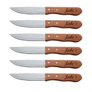 Laser Engraved Personalized Steak Knives with Pointed Tips, Set of 6 Laser Engraved Personalized Steak Knives with Pointed Tips, Set of 6