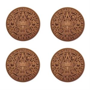 Aztec Calendar Leather Coasters, Set of 4