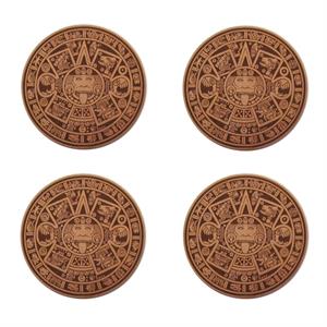 Aztec Calendar Leather Coasters, Set of 4 Aztec Calendar Leather Coasters, Set of 4