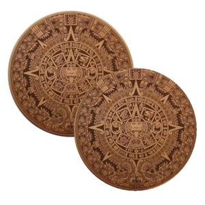  Aztec Calendar Leather Bottle Trivets, Set of 2