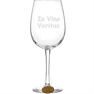In Vino Veritas Novelty Wine Glass with Wood Wine Glass Charm In Vino Veritas Novelty Wine Glass with Wood Wine Glass Charm
