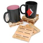 Wood Miniature Cargo Pallet Coasters - Set of 4 with Holder