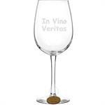 In Vino Veritas Novelty Wine Glass with Wood Wine Glass Charm